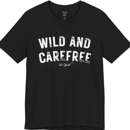 Bold typography reading "Wild And Carefree" — Funny Yoga Shirts collection by Ramro Yoga Wear in Black
