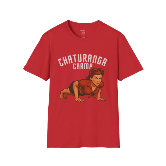Champ T-Shirt Red with standout graphic print. Comfortable yoga tee for bold, everyday style and movement.