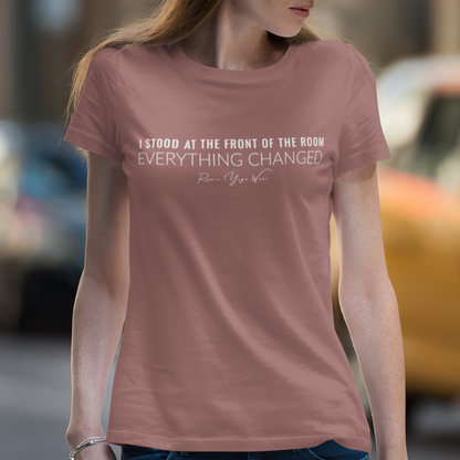 Woman wearing Changed yoga teacher gift tee — Yoga Teacher Gifts collection by Ramro Yoga Wear