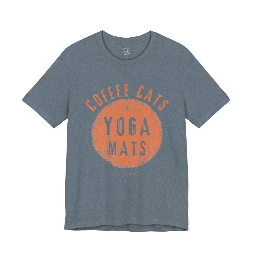 Terracotta circle yoga slogan tee in Heather Slate — Funny Yoga Shirts collection by Ramro Yoga Wear