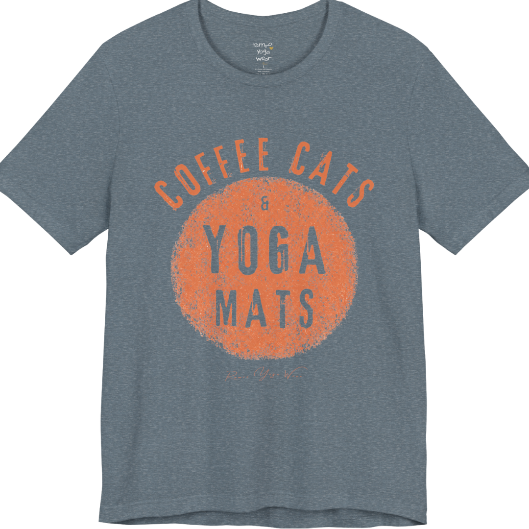 Terracotta circle yoga slogan tee in Heather Slate — Funny Yoga Shirts collection by Ramro Yoga Wear