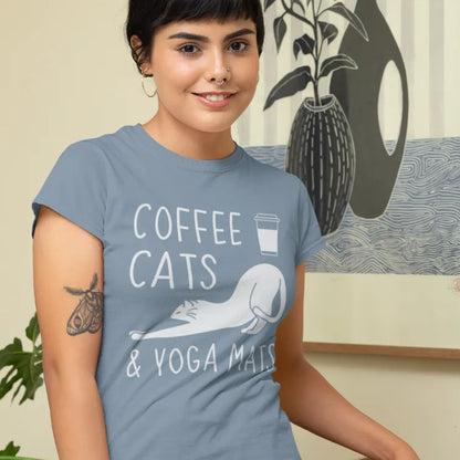 Coffee Cats T-Shirt featuring casual indoor setting. Comfortable tee styled for everyday wear and relaxed living.
