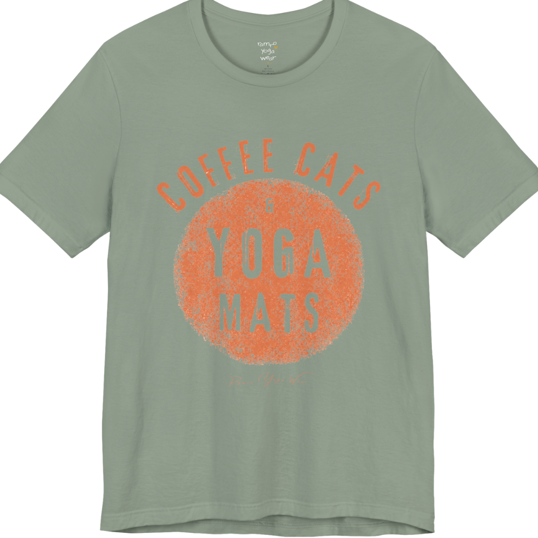 Terracotta circle yoga slogan tee in Sage — Funny Yoga Shirts collection by Ramro Yoga Wear
