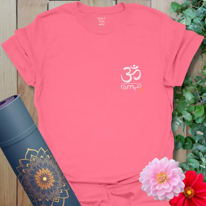 Coral Silk Centered Soul T-Shirt with Om symbol and Ramro logo for balanced, peaceful energy.