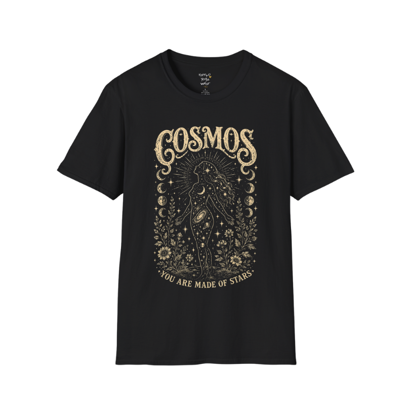 Black Cosmos T-Shirt featuring vintage celestial etched artwork with mystical cosmic detailing and distressed spiritual graphic styling.