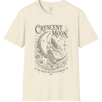Crescent Moon sacred yoga shirt in natural — woman and crescent moon engraving design — Sacred Thread collection by Ramro Yoga Wear