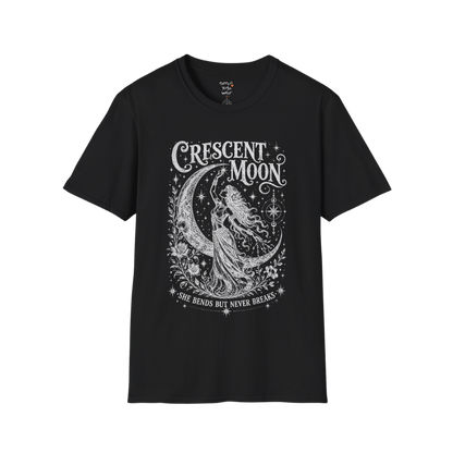 Crescent Moon dark sacred yoga shirt in black — woman and crescent moon engraving design — Sacred Thread collection by Ramro Yoga Wear