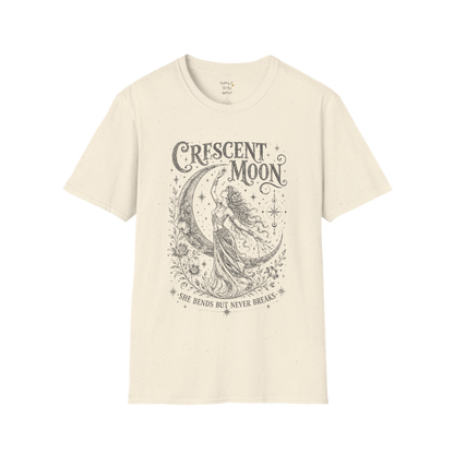 Crescent Moon sacred yoga shirt in natural — woman and crescent moon engraving design — Sacred Thread collection by Ramro Yoga Wear
