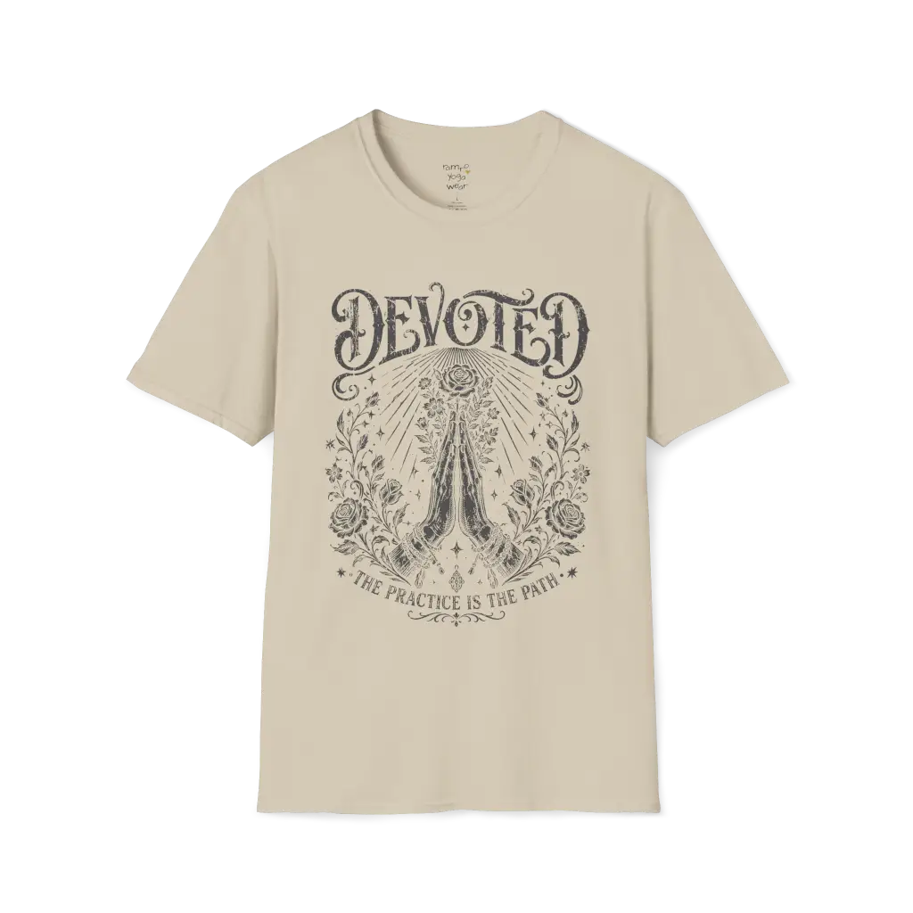 Sand Devoted T-Shirt with dark etched mystical artwork inspired by devotion, sacred ritual, and vintage spiritual illustration.