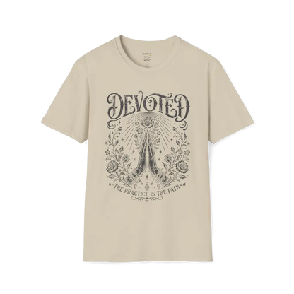 Sand Devoted T-Shirt with dark etched mystical artwork inspired by devotion, sacred ritual, and vintage spiritual illustration.
