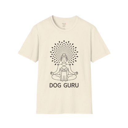 Dog Guru T-Shirt in Natural featuring peaceful yoga dog illustration and minimalist spiritual artwork.