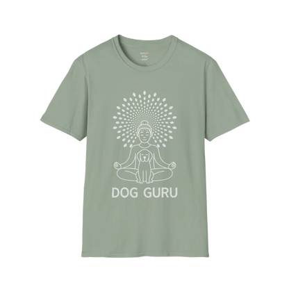 Dog Guru T-Shirt in Sage with meditating yoga figure and dog-inspired mindful graphic.