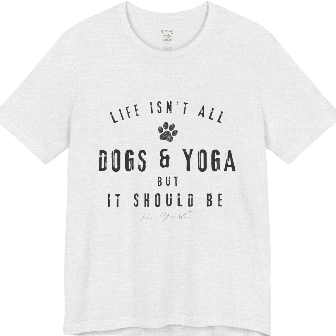 Bold distressed paw print yoga slogan tee in Ash — Funny Yoga Shirts collection by Ramro Yoga Wear