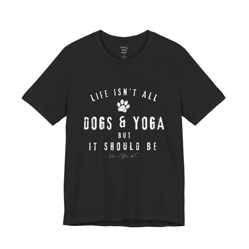 Bold distressed paw print yoga slogan tee in Black Heather — Funny Yoga Shirts collection by Ramro Yoga Wear