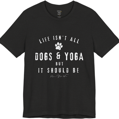 Bold distressed paw print yoga slogan tee in Black Heather — Funny Yoga Shirts collection by Ramro Yoga Wear