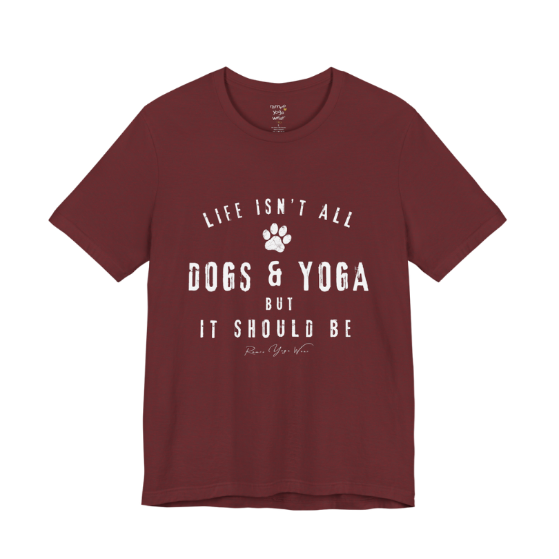 Bold distressed paw print yoga slogan tee in Heather Cardinal — Funny Yoga Shirts collection by Ramro Yoga Wear