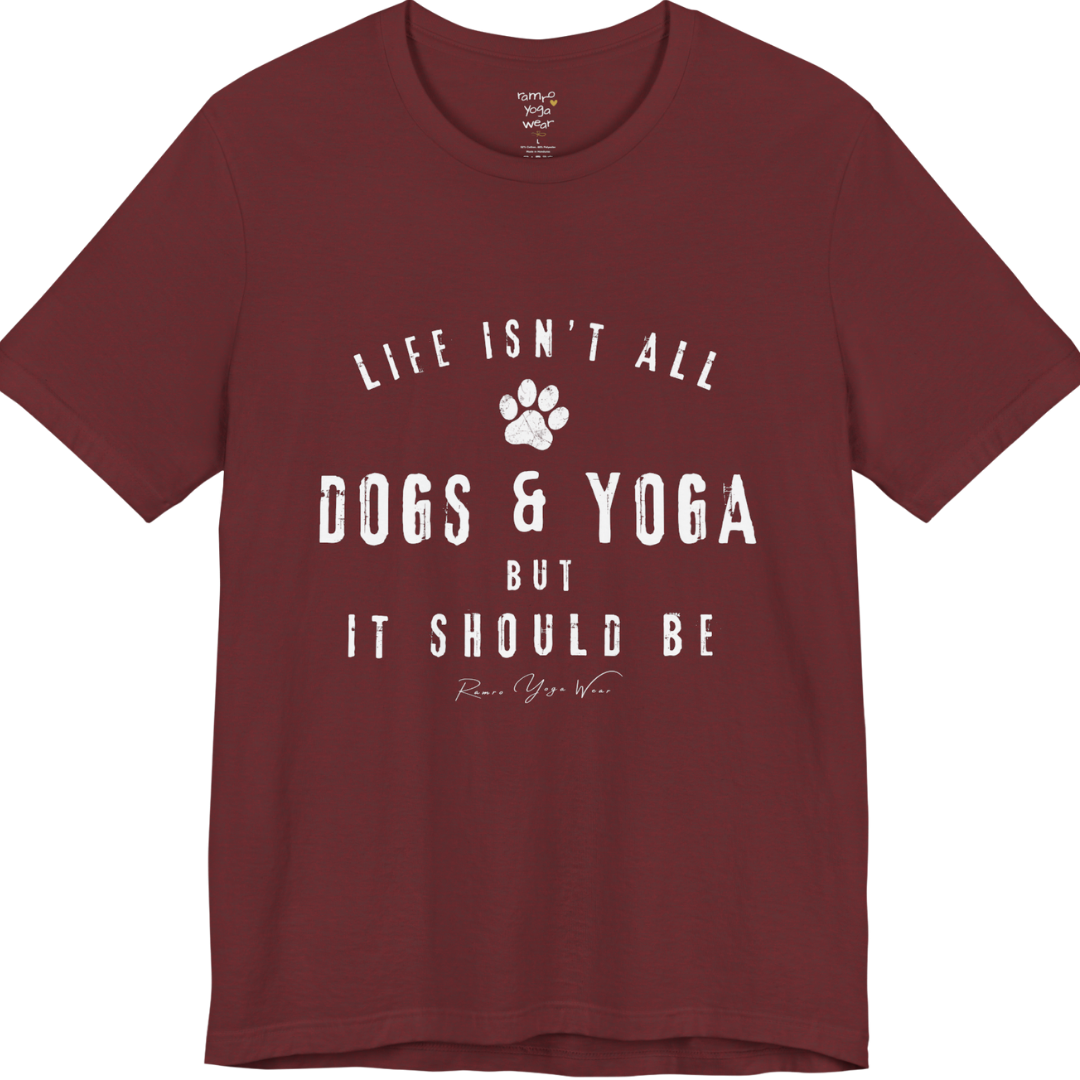Bold distressed paw print yoga slogan tee in Heather Cardinal — Funny Yoga Shirts collection by Ramro Yoga Wear