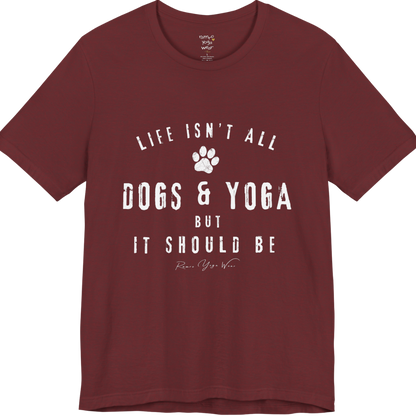 Bold distressed paw print yoga slogan tee in Heather Cardinal — Funny Yoga Shirts collection by Ramro Yoga Wear