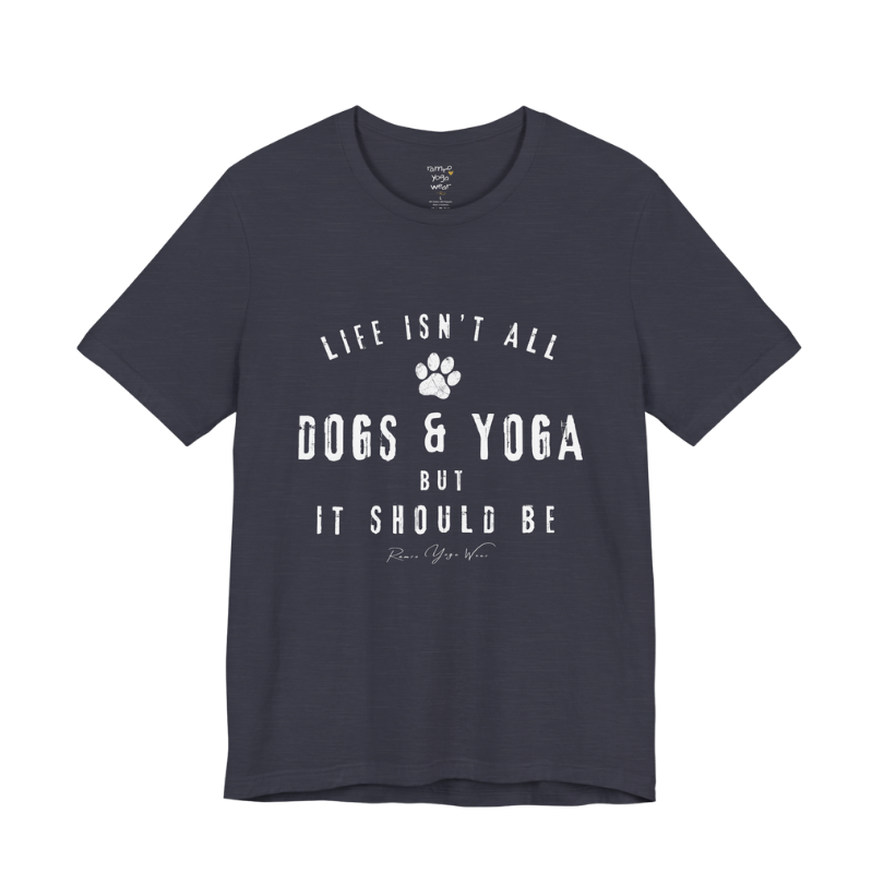 Bold distressed paw print yoga slogan tee in Heather Midnight Navy — Funny Yoga Shirts collection by Ramro Yoga Wear