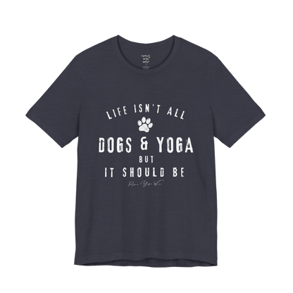 Bold distressed paw print yoga slogan tee in Heather Midnight Navy — Funny Yoga Shirts collection by Ramro Yoga Wear