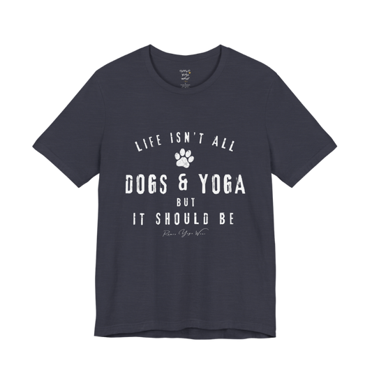 Bold distressed paw print yoga slogan tee in Heather Midnight Navy — Funny Yoga Shirts collection by Ramro Yoga Wear
