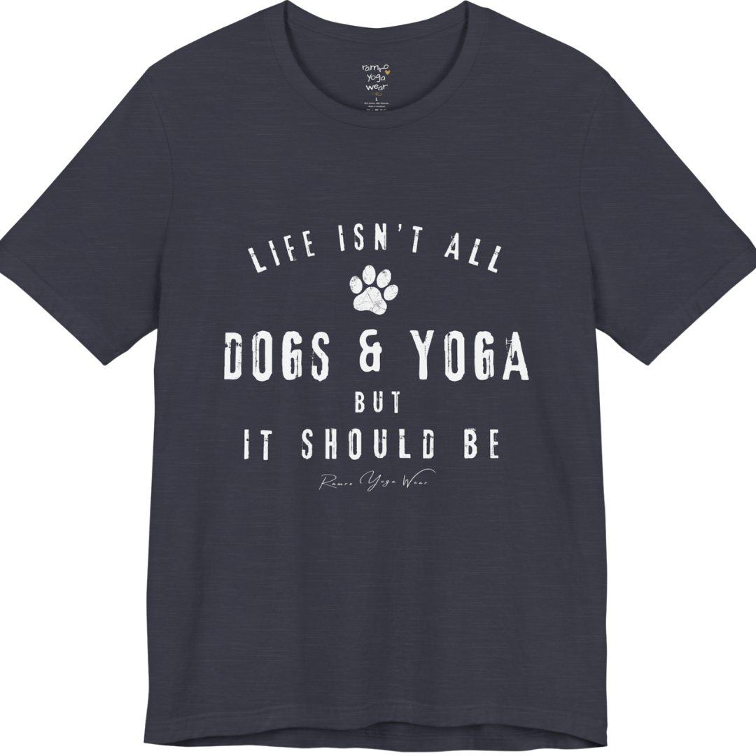 Bold distressed paw print yoga slogan tee in Heather Midnight Navy — Funny Yoga Shirts collection by Ramro Yoga Wear