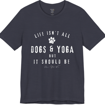 Bold distressed paw print yoga slogan tee in Heather Midnight Navy — Funny Yoga Shirts collection by Ramro Yoga Wear