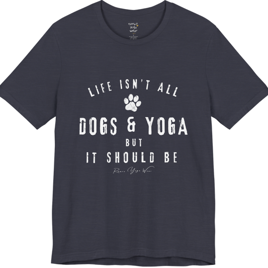 Bold distressed paw print yoga slogan tee in Heather Midnight Navy — Funny Yoga Shirts collection by Ramro Yoga Wear