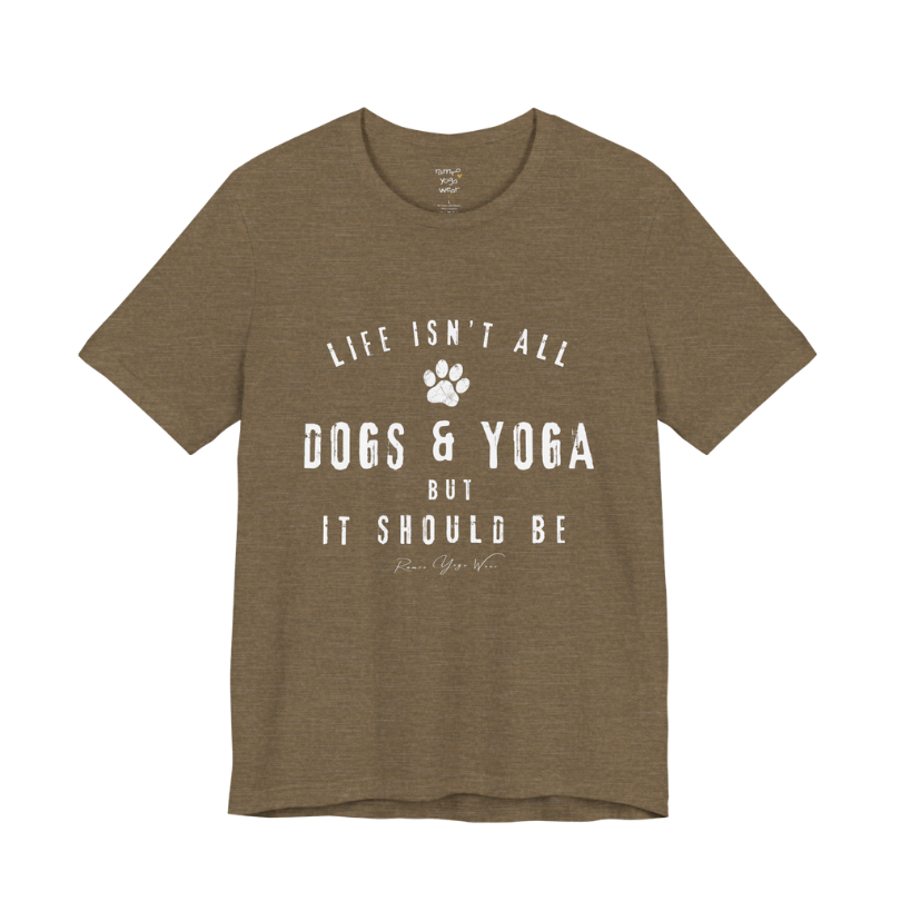 Bold distressed paw print yoga slogan tee in Heather Olive — Funny Yoga Shirts collection by Ramro Yoga Wear
