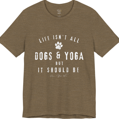 Bold distressed paw print yoga slogan tee in Heather Olive — Funny Yoga Shirts collection by Ramro Yoga Wear