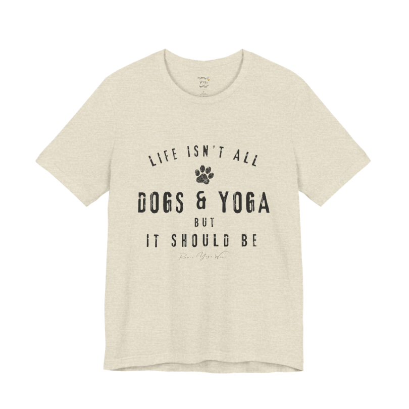 Bold distressed paw print yoga slogan tee in Heather Prism Natural — Funny Yoga Shirts collection by Ramro Yoga Wear