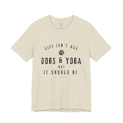 Bold distressed paw print yoga slogan tee in Heather Prism Natural — Funny Yoga Shirts collection by Ramro Yoga Wear