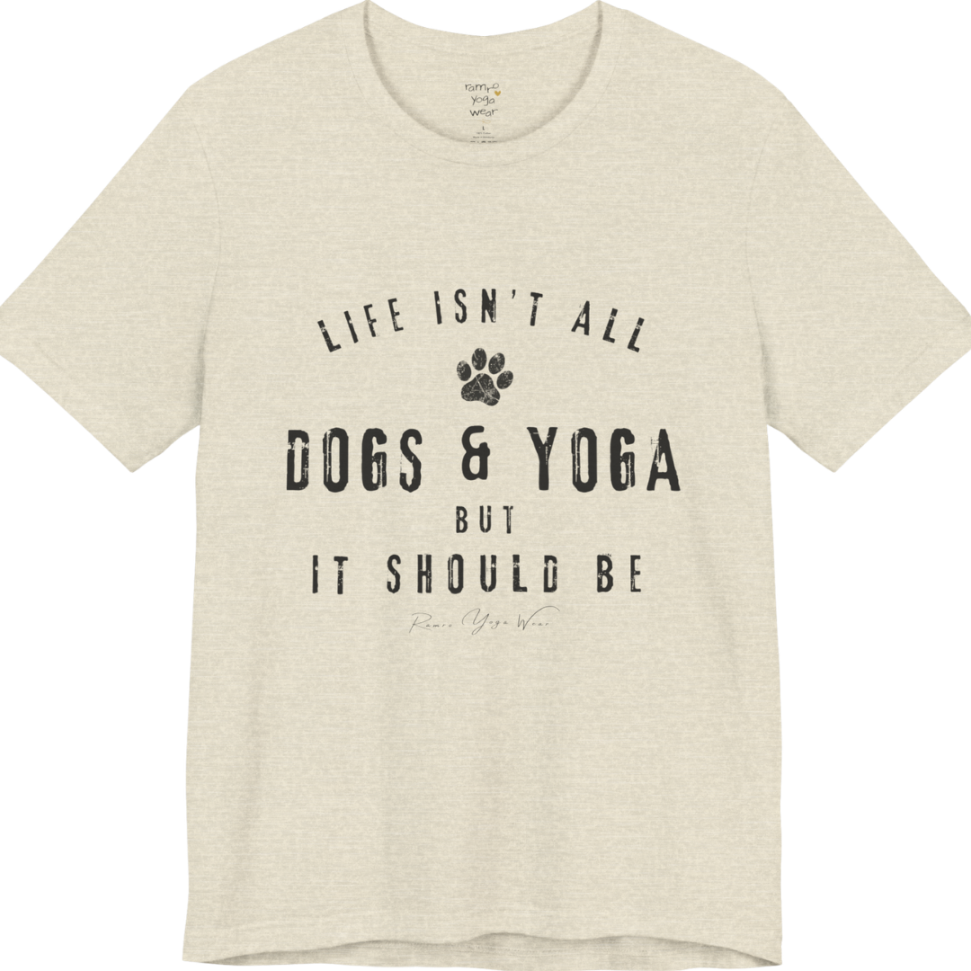 Bold distressed paw print yoga slogan tee in Heather Prism Natural — Funny Yoga Shirts collection by Ramro Yoga Wear