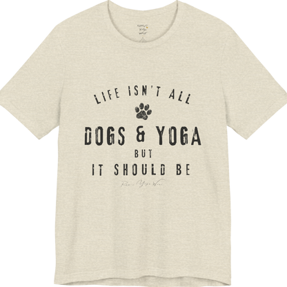Bold distressed paw print yoga slogan tee in Heather Prism Natural — Funny Yoga Shirts collection by Ramro Yoga Wear