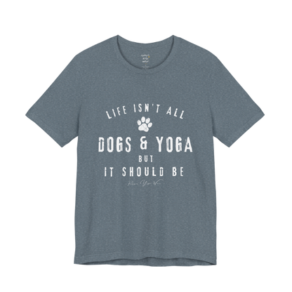 Bold distressed paw print yoga slogan tee in Heather Slate — Funny Yoga Shirts collection by Ramro Yoga Wear