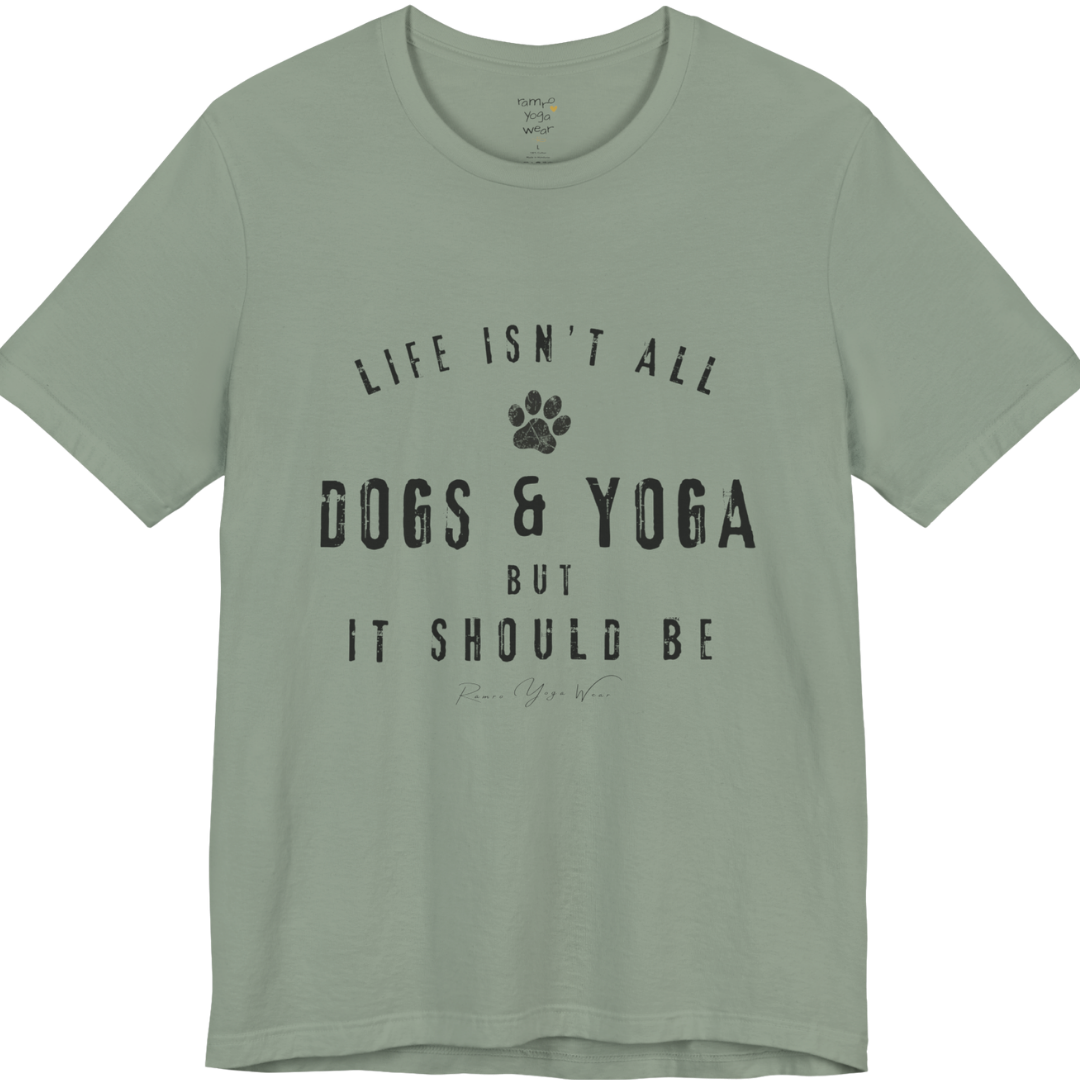 Bold distressed paw print yoga slogan tee in Sage  — Funny Yoga Shirts collection by Ramro Yoga Wear
