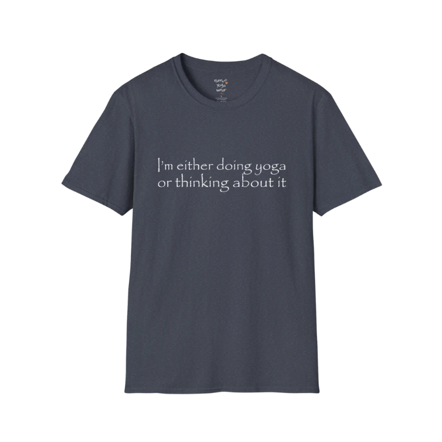 I'm either doing yoga or thinking about it" minimal text design — The Vault collection by Ramro Yoga Wear — Heather Navy