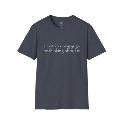 I'm either doing yoga or thinking about it" minimal text design — The Vault collection by Ramro Yoga Wear — Heather Navy
