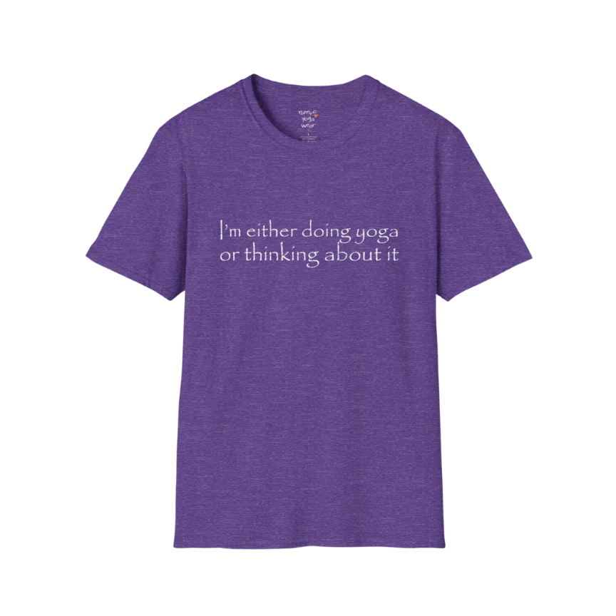 I'm either doing yoga or thinking about it" minimal text design — The Vault collection by Ramro Yoga Wear — Heather Purple