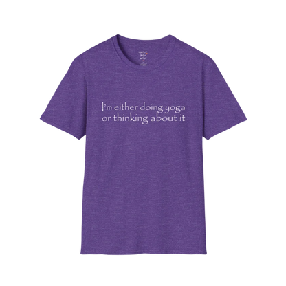 I'm either doing yoga or thinking about it" minimal text design — The Vault collection by Ramro Yoga Wear — Heather Purple