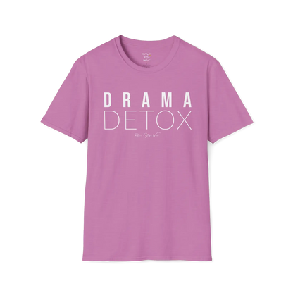 "Drama Detox" stacked sans-serif text design — The Vault collection by Ramro Yoga Wear, Heather Radiant Orchid.
