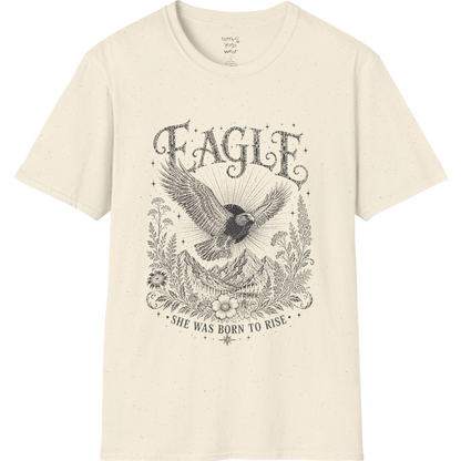 Ramro Yoga Wear Eagle tee in Natural — eagle in flight sun rays botanical vintage design, flat lay product shot
