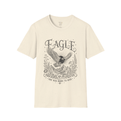 Ramro Yoga Wear Eagle tee in Natural — eagle in flight sun rays botanical vintage design, flat lay product shot