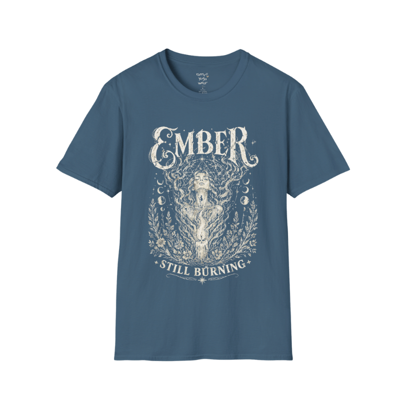 Indigo Blue Ember T-Shirt featuring vintage celestial artwork with a calm spiritual aesthetic and soulful energy.