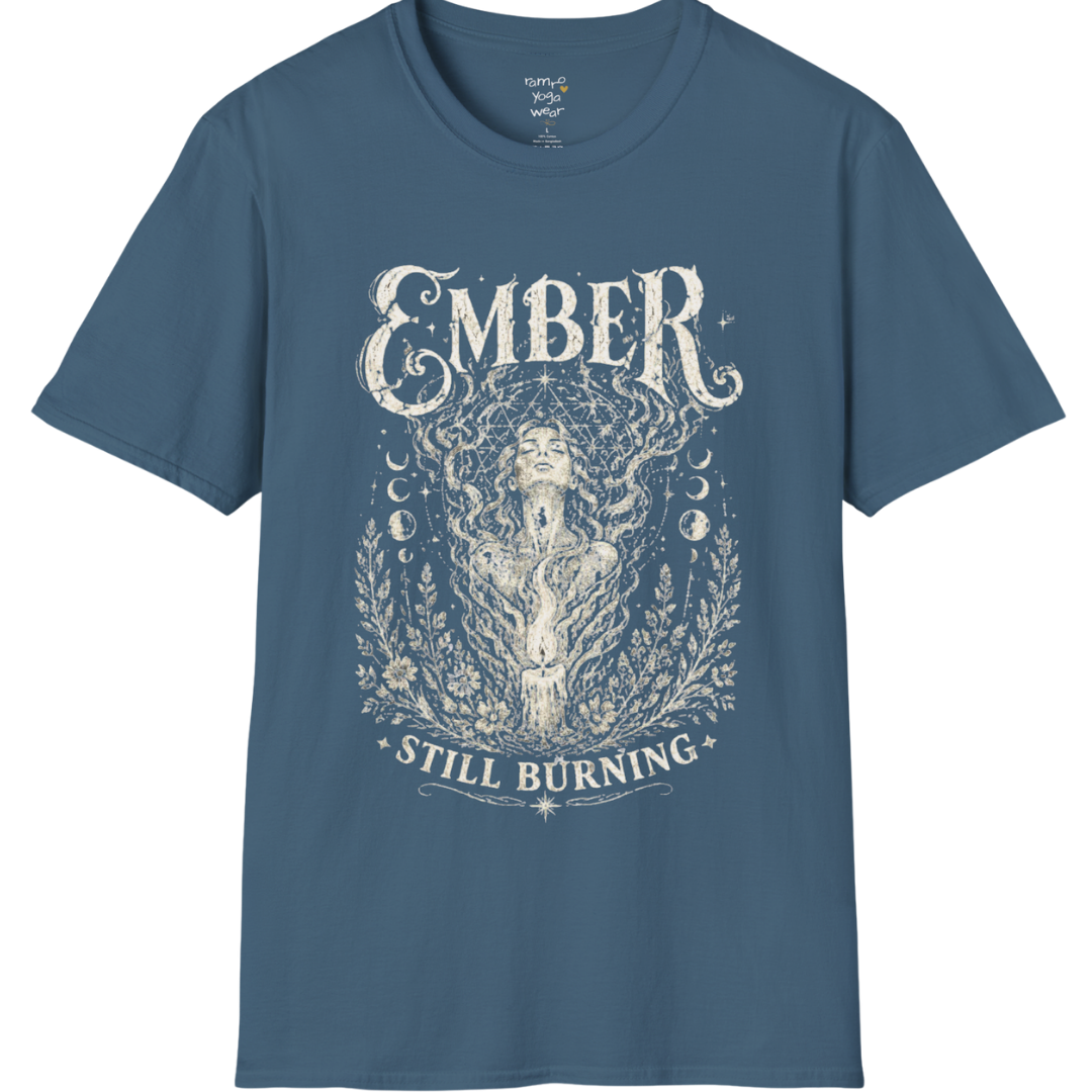 Indigo Blue Ember T-Shirt featuring vintage celestial artwork with a calm spiritual aesthetic and soulful energy.