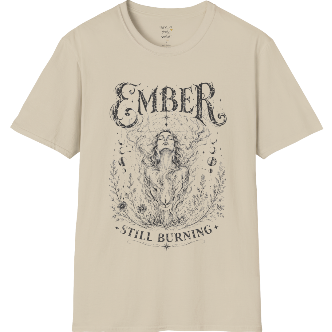 Sand Ember T-Shirt featuring celestial spiritual artwork with earthy desert-inspired vintage styling.