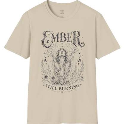 Sand Ember T-Shirt featuring celestial spiritual artwork with earthy desert-inspired vintage styling.