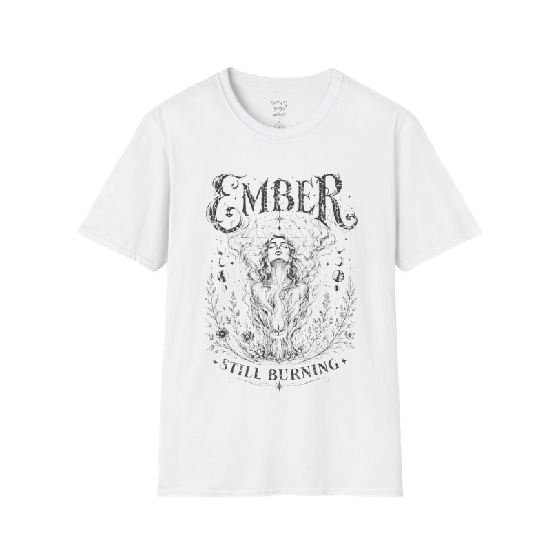 White Ember T-Shirt with distressed mystical illustration and vintage spiritual graphic design.