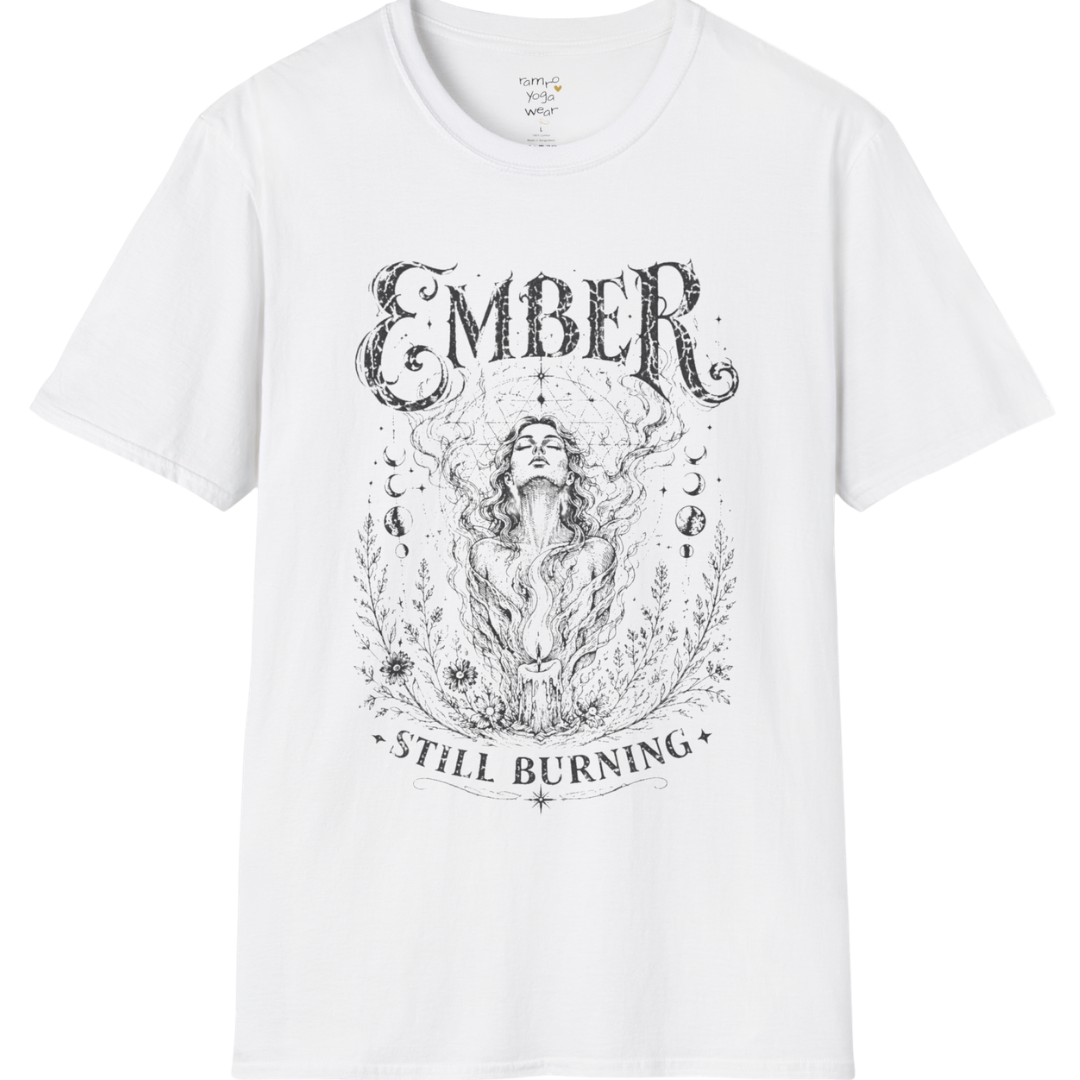 White Ember T-Shirt with distressed mystical illustration and vintage spiritual graphic design.