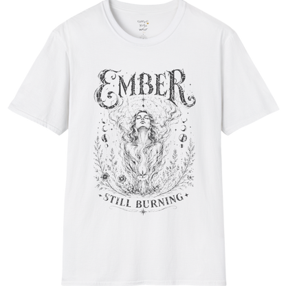 White Ember T-Shirt with distressed mystical illustration and vintage spiritual graphic design.